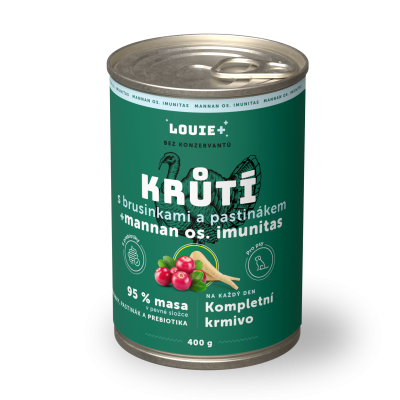 Morčacie s brusnicami, paštrnákom + prebiotikami 400 g - LOUIE kompletné krmivo pre psy