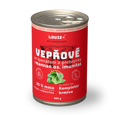 Bravčové so špenátom + prebiotiká 400 g - LOUIE kompletné krmivo pre psy
